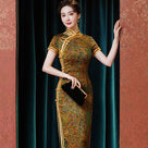 Beth and Brian Qipao-TQX Old Shanghai style, Hua luo satin long Cheongsam