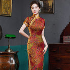 Beth and Brian Qipao-TQX Old Shanghai style, Hua luo satin long Cheongsam