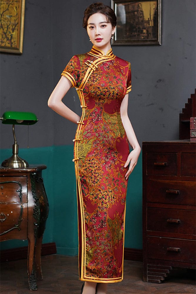 Beth and Brian Qipao-TQX Old Shanghai style, Hua luo satin long Cheongsam