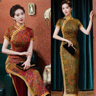 Beth and Brian Qipao-TQX Old Shanghai style, Hua luo satin long Cheongsam