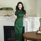 Beth and Brian Qipao-ZL Retro 1920s-30s Chinese Cheongsam, dark green midi Qipao