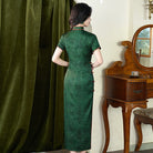 Beth and Brian Qipao-ZL Retro 1920s-30s Chinese Cheongsam, dark green midi Qipao