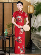 Beth and Brian Qipao-HQ Old Shanghai style, floral pattern, red long Cheongsam