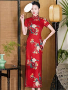 Beth and Brian Qipao-HQ Old Shanghai style, floral pattern, red long Cheongsam