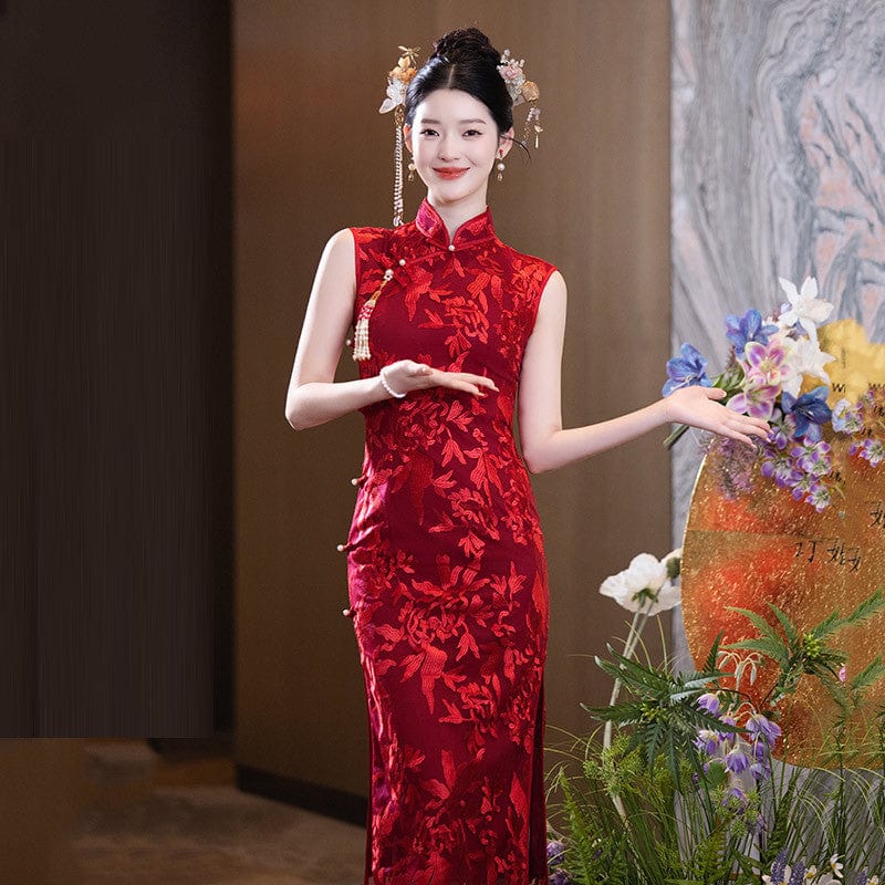 Beth and Brian Qipao-ZQYS Floral pattern, mesh fabric, wedding midi Cheongsam