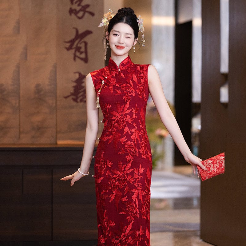 Beth and Brian Qipao-ZQYS Floral pattern, mesh fabric, wedding midi Cheongsam