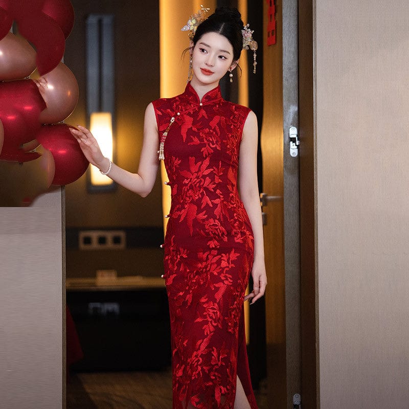 Beth and Brian Qipao-ZQYS Floral pattern, mesh fabric, wedding midi Cheongsam