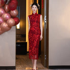 Beth and Brian Qipao-ZQYS Floral pattern, mesh fabric, wedding midi Cheongsam