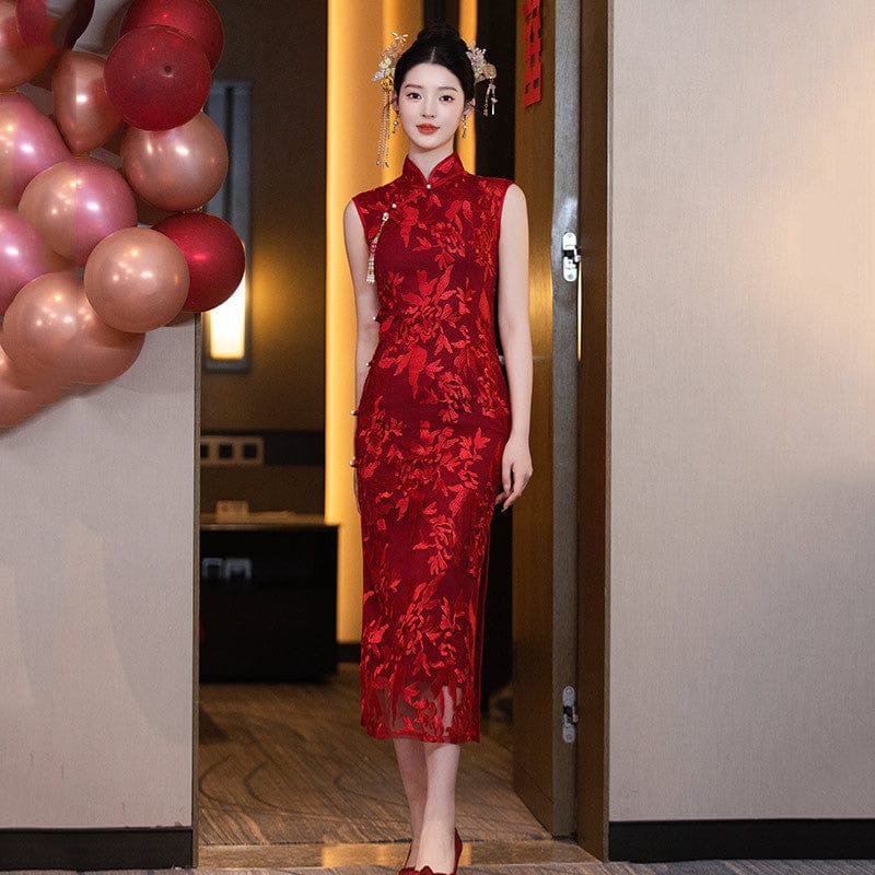 Beth and Brian Qipao-ZQYS Floral pattern, mesh fabric, wedding midi Cheongsam