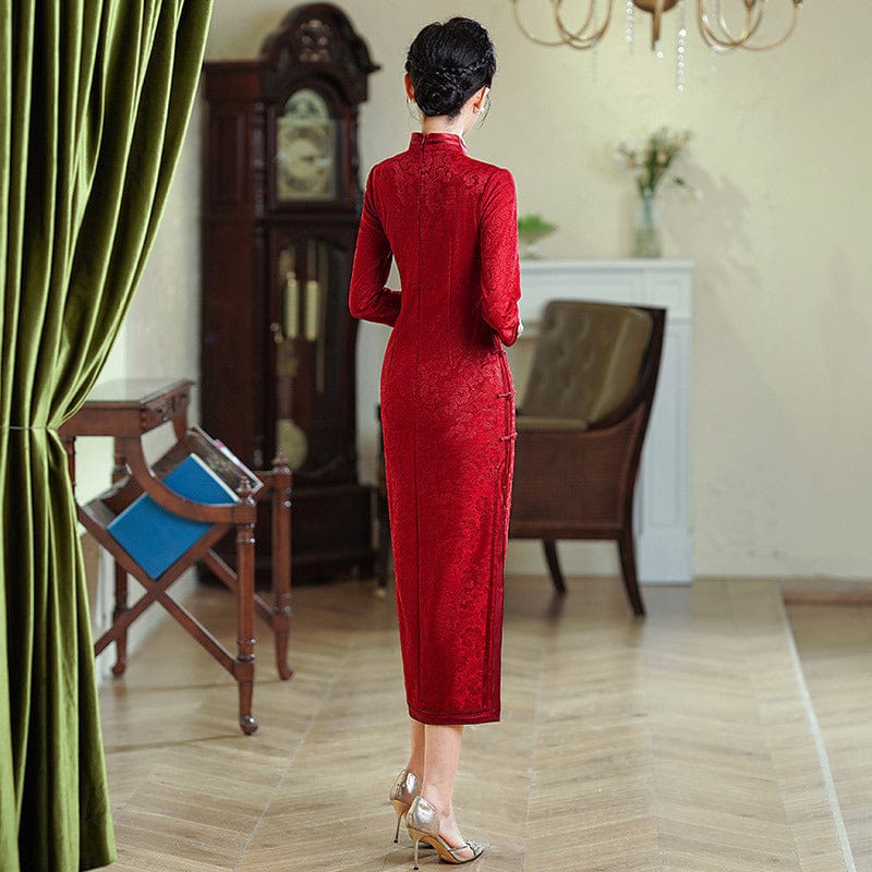 Beth and Brian Qipao-ZQYS Floral embroidery, jacquard and knitting fabric, wedding midi Cheongsam
