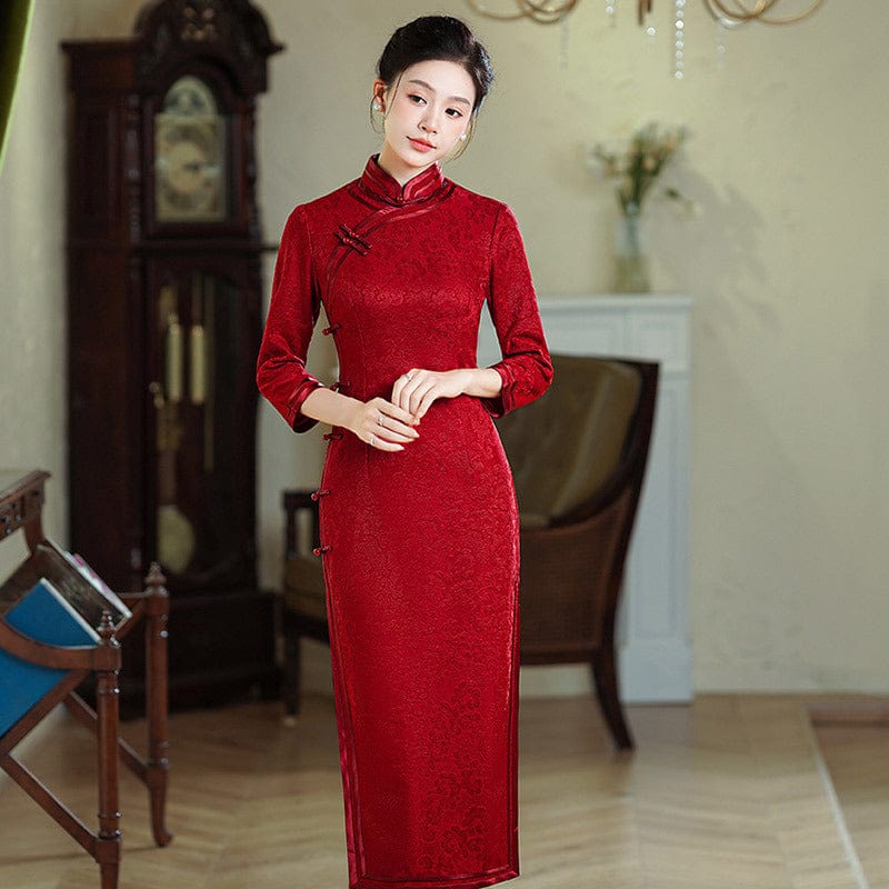 Beth and Brian Qipao-ZQYS Floral embroidery, jacquard and knitting fabric, wedding midi Cheongsam