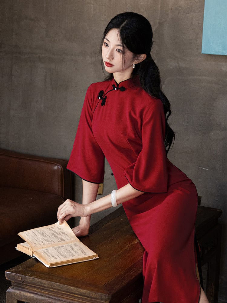 Beth and Brian Qipao-LSB Floral pattern, jacquard and knitting fabric, wedding midi Cheongsam
