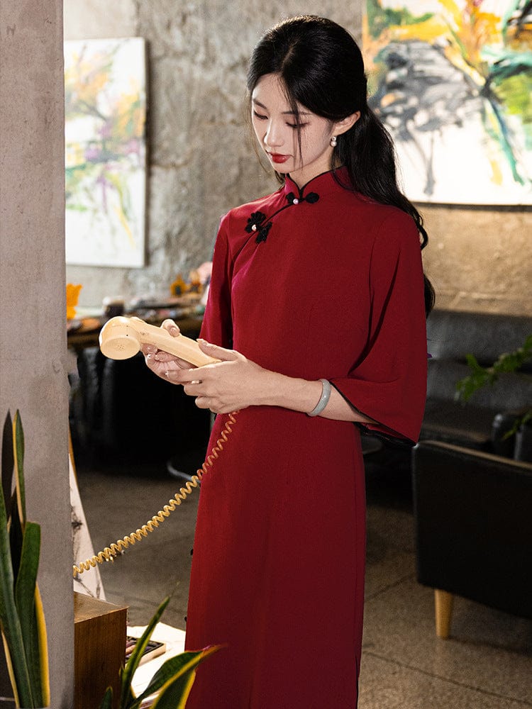 Beth and Brian Qipao-LSB Floral pattern, jacquard and knitting fabric, wedding midi Cheongsam