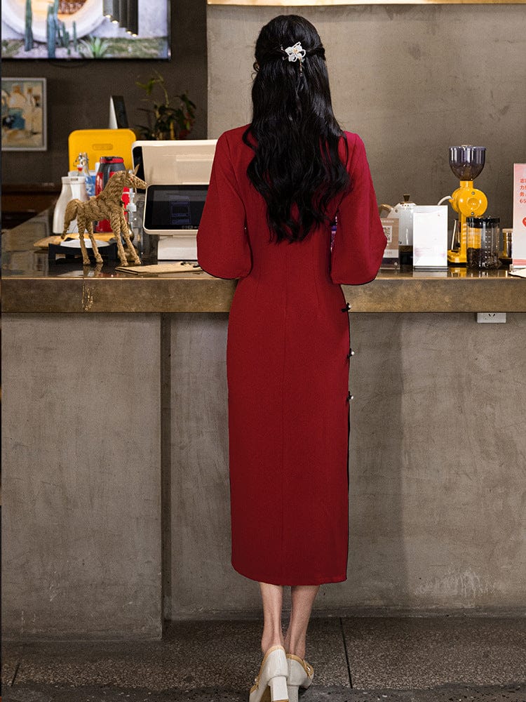 Beth and Brian Qipao-LSB Floral pattern, jacquard and knitting fabric, wedding midi Cheongsam