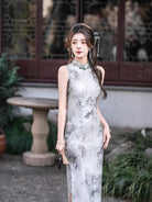 Beth and Brian Qipao-GSJ New Chinese style (新中式), Chinese ink painting pattern, grey midi Cheongsam