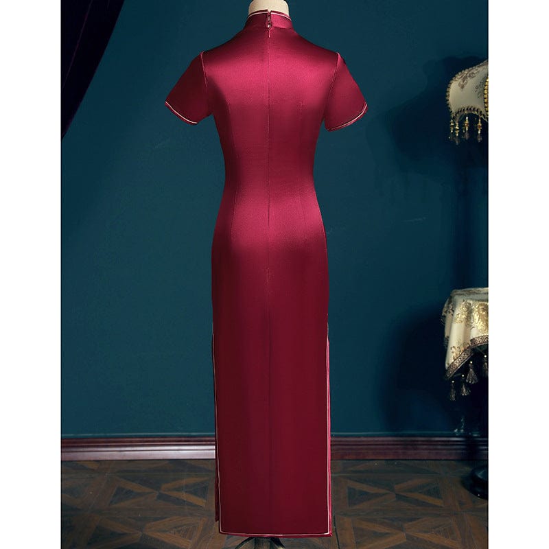 Beth and Brian Qipao-LHS Floral embroidery, acetate satin fabric, high-end long Cheongsam