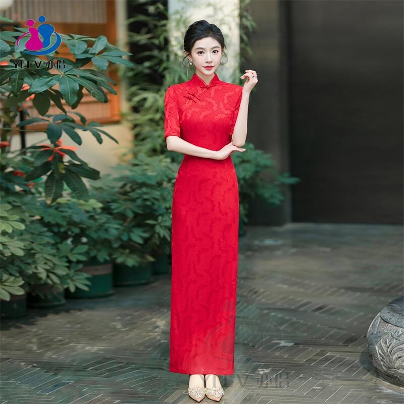 Beth and Brian Qipao-YS Floral pattern, jacquard and knitting fabric, prom long Cheongsam
