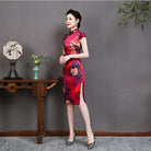 Beth and Brian Qipao-QHJS High-end, 19 mome mulberry silk, wine red midi Cheongsam