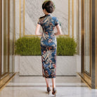 Beth and Brian Qipao-HSY Ocean Wave Pattern, 19 mome mulberry silk, high-end long Cheongsam