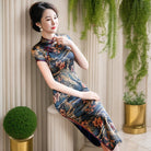 Beth and Brian Qipao-HSY Ocean Wave Pattern, 19 mome mulberry silk, high-end long Cheongsam