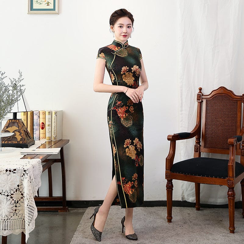 Beth and Brian Qipao-QHJS Old Shanghai style, 19 mome mulberry silk, high-end long Cheongsam