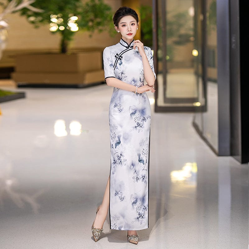 Beth and Brian Qipao-QCYJ Floral pattern, plus size long Cheongsam for mother