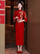 Beth and Brian Qipao-LSB Leaf embroidery, jacquard fabric, wedding midi Cheongsam
