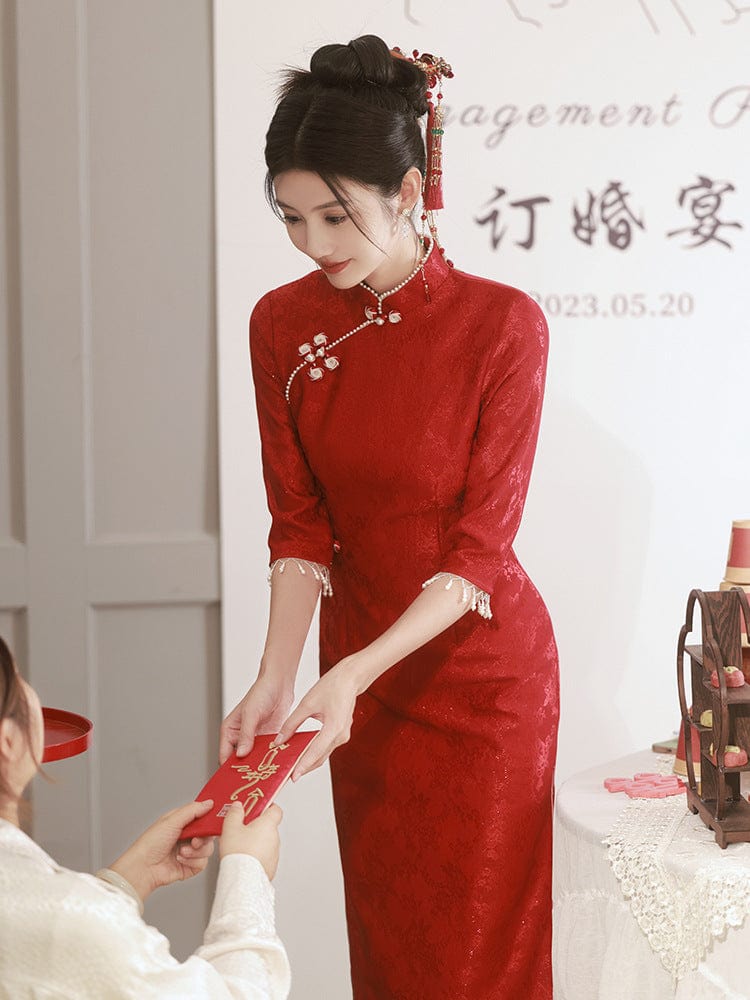 Beth and Brian Qipao-HY Floral pattern, wedding lace mid-length Cheongsam