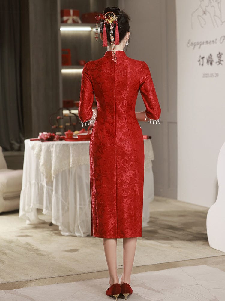 Beth and Brian Qipao-HY Floral pattern, wedding lace mid-length Cheongsam
