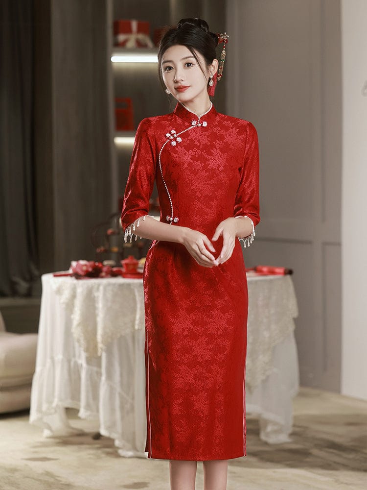 Beth and Brian Qipao-HY Floral pattern, wedding lace mid-length Cheongsam