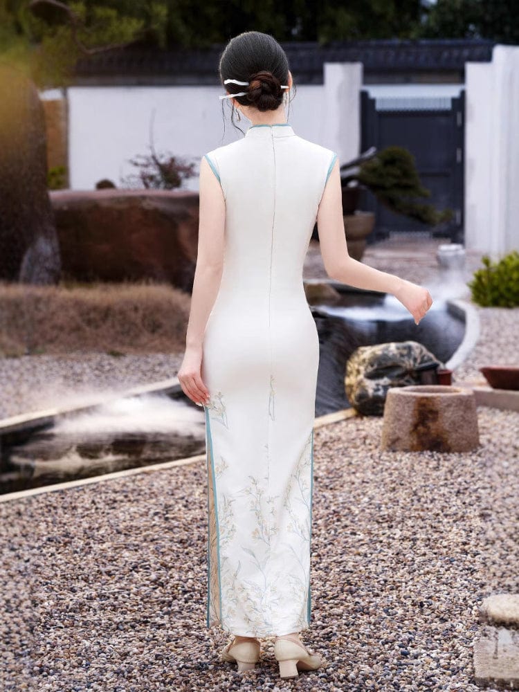 Beth and Brian Qipao-HYY New Chinese style(新中式), sleeveless white long Cheongsam