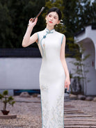 Beth and Brian Qipao-HYY New Chinese style(新中式), sleeveless white long Cheongsam