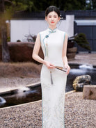Beth and Brian Qipao-HYY New Chinese style(新中式), sleeveless white long Cheongsam