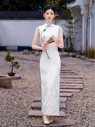 Beth and Brian Qipao-HYY New Chinese style(新中式), sleeveless white long Cheongsam