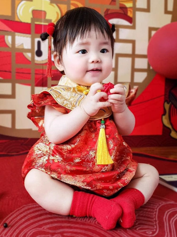 Beth and Brian Qipao-JNF Chinese outfit for baby, floral pattern baby Tang Jumpsuit