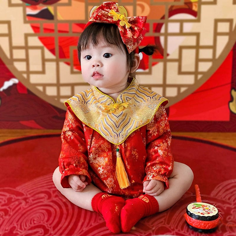 Beth and Brian Qipao-JNF Chinese outfit for baby, floral pattern baby Tang Jumpsuit