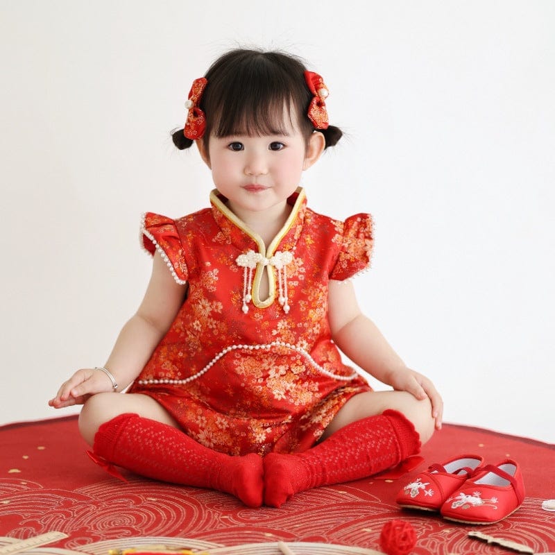 Beth and Brian Qipao-FDD Chinese outfit for baby, floral pattern baby Jumpsuit