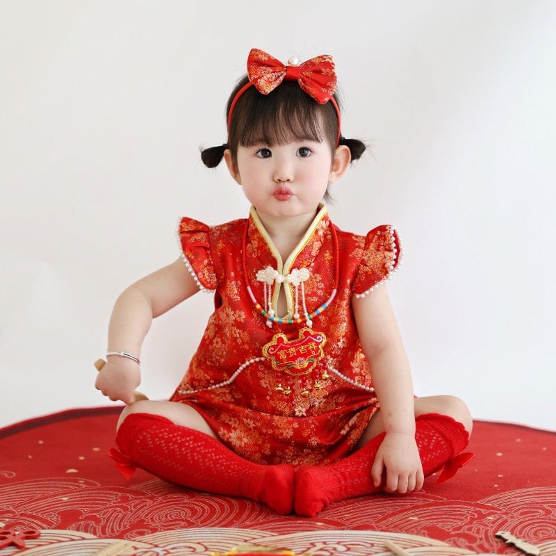 Beth and Brian Qipao-FDD Chinese outfit for baby, floral pattern baby Jumpsuit