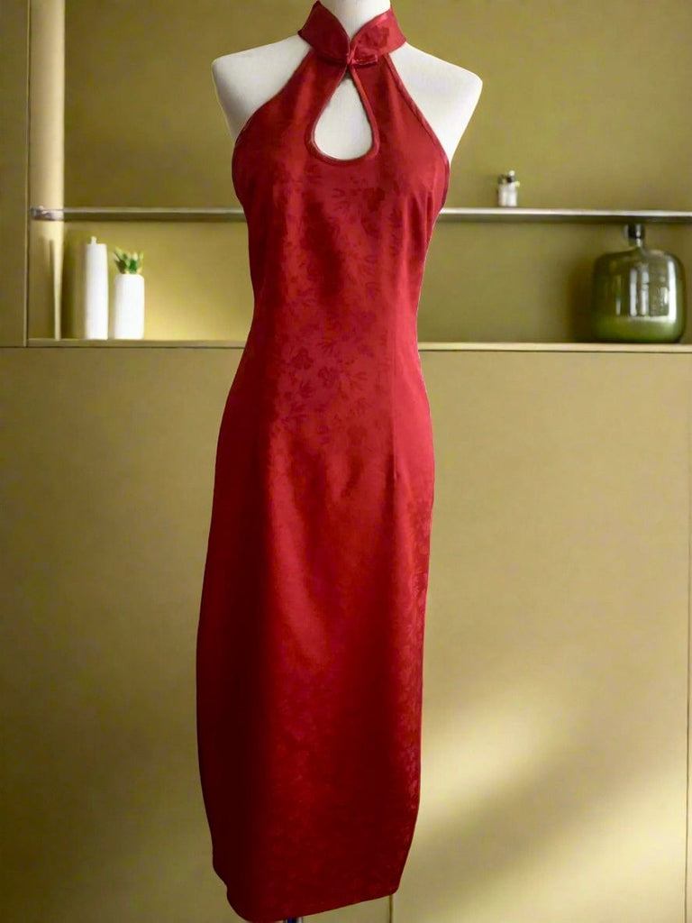 Beth and Brian Qipao-Exclusivedesigner Exclusive designer collection, water-drop collar satin long Qipao