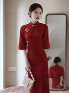Beth and Brian Qipao-LSB Floral pattern, jacquard fabric, wedding midi Cheongsam