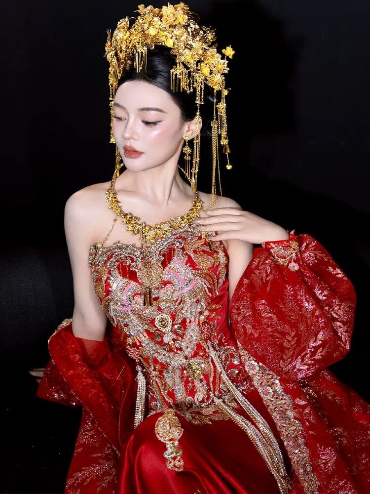 asian dress dresses Womens Chinese You can have all the red and gold your hearts desire with this romantic Wedding Cheongsam, Bridal Qipao &