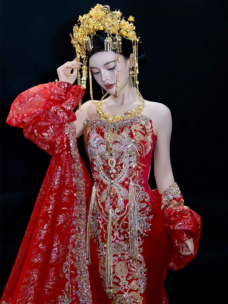 Beth and Brian Qipao- OSMY Hand made, Tub top embroidery Qipao set, luxury Qipao set