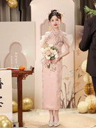Beth and Brian Qipao-WX Halter, floral pattern, wedding midi Cheongsam