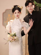 Beth and Brian Qipao-WX Halter, floral pattern, wedding midi Cheongsam