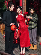 Beth and Brian Qipao-WX Halter, floral pattern, wedding midi Cheongsam