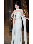 Beth and Brian Qipao-MYP Tube top, New Chinese style (新中式) white long Cheongsam