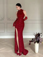 Beth and Brian Qipao-MW Backless, floral pattern, wedding fishtail Cheongsam
