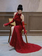 Beth and Brian Qipao-MW Backless, floral pattern, wedding fishtail Cheongsam