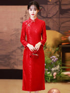 Beth and Brian Qipao-YY Fall and winter collection, plus size, wedding red midi Cheongsam