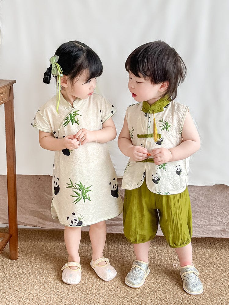 Beth and Brian Qipao-XH Chinese outfit for baby, panda pattern baby Tang suit set&Qipao